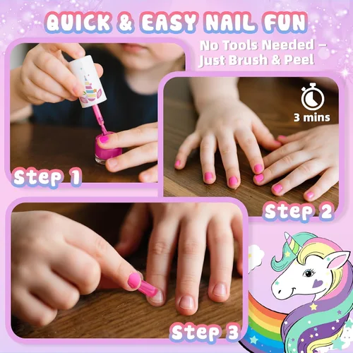 Miniatura 4 de Tomons Juego de esmalte de uñas para niños, 12 colores no tóxicos a base de agua de secado rápido y desprendible, kit de arte de uñas DIY para niñas
