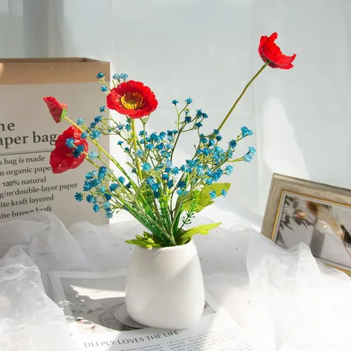 Miniatura 8 de Ramo de flores artificiales de gypsophila azul oscuro, 12 tallos de flores de tacto real para bodas, fiestas, coronas, arreglos florales, decoración