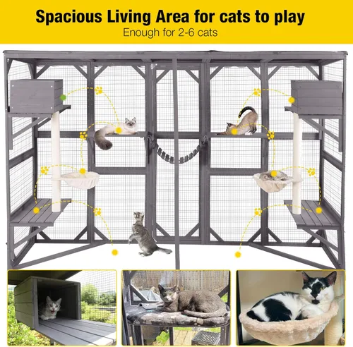 Miniatura 4 de Aivituvin Window Catio Outdoor Cat Enclosure Super Large Walk in Cat House with 6 Platforms and 2 Scratching Posts for Cats,104" L x 34" W x 69.5" H
