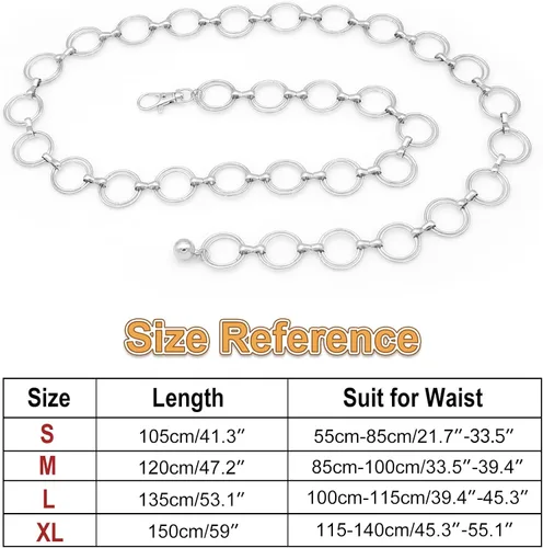 Miniatura 5 de HIQUACC Cadena de cintura de metal para mujer, joyería de cuerpo grueso, cinturón de eslabones para el vientre