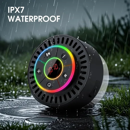 Miniatura 5 de Altavoz Bluetooth, altavoz de ducha IPX7 impermeable, altavoces Bluetooth inalámbricos con graves intensos, altavoz portátil con luz LED, ventosa