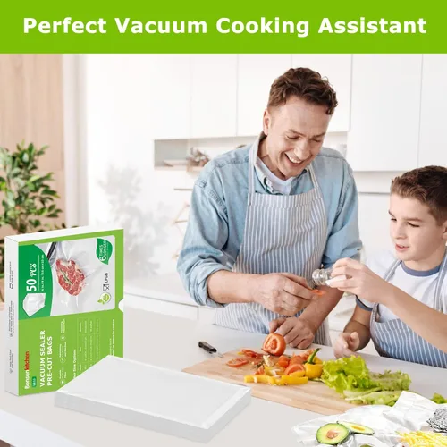 Miniatura 8 de Bonsenkitchen Bolsas selladoras al vacío precortadas, 50 bolsas selladoras de alimentos de 6" x 9" tamaño pinta, grado alimenticio, sin BPA