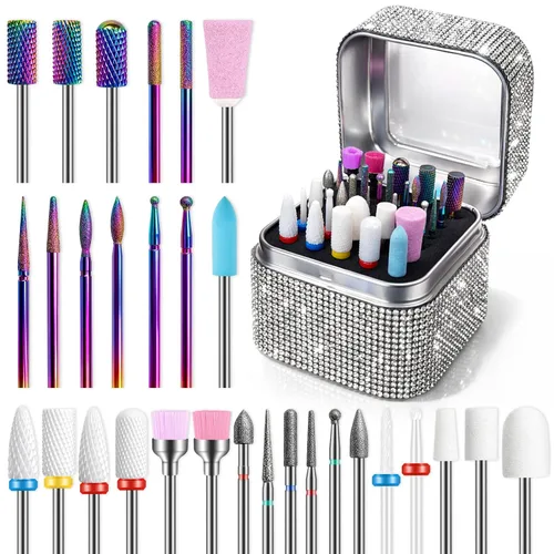 Miniatura 9 de Juego de 30 brocas para uñas: brocas de diamante de 3/32 pulgadas para preparación de uñas de gel acrílico, contiene cabezas