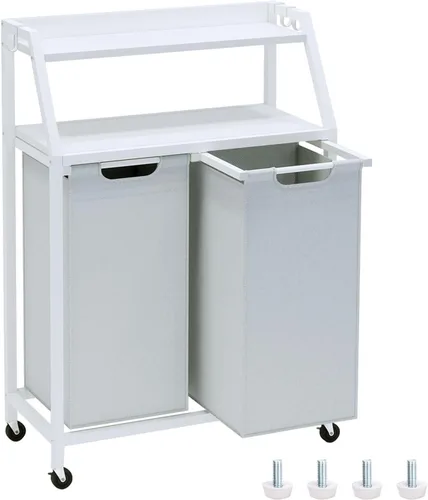 Miniatura 13 de Timberer Cesta de lavandería, clasificador de ropa de 3 secciones, cesta de lavandería rodante con ruedas, 2 estantes, 3 × 54.5 L, bolsas extraíbles