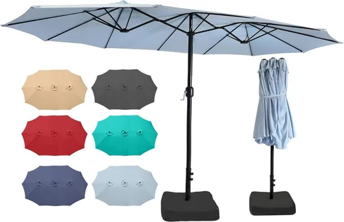 Miniatura 20 de Sombrilla de doble cara para patio de 15 x 9 pies con base y manivela, sombrilla rectangular extragrande para patio, césped y jardín, beige