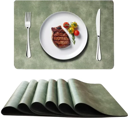 Miniatura 13 de Juego de 6 manteles individuales de piel sintética con patrón de piel vaca, resistentes al calor, decoraciones antideslizantes para mesa de comedor