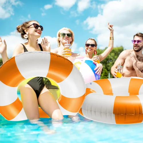 Miniatura 6 de Foilswirl Flotadores inflables jumbo de 47.24 pulgadas para piscina, anillos de piscina a rayas azules y blancas, tubo inflable para mujeres Naranja