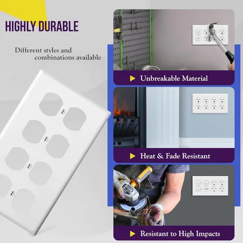 Miniatura 5 de enerlites Duplex placa de pared de salida, 1 – 4 Gang policarbonato, tamaño estándar, irrompible – Color Blanco..., Blanco