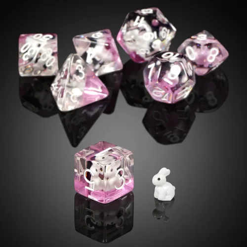 Miniatura 2 de Juego de dados de conejo DND, DNDND 7 dados poliédricos de resina con bolsa de terciopelo para juegos de rol D&D Dungeons and Dragons