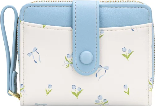 Miniatura 19 de BIAOTIE - Cartera para mujer con flores bonitas, con bloqueo RFID, tarjetero para tarjetas de crédito, monedero pequeño de dos pliegues