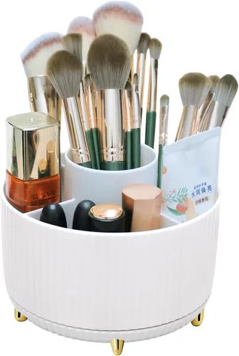 Organizador de brochas de maquillaje, vitrinas de cosméticos giratorias de 360° con 5 compartimentos organizadores de cosméticos y cuidado de la