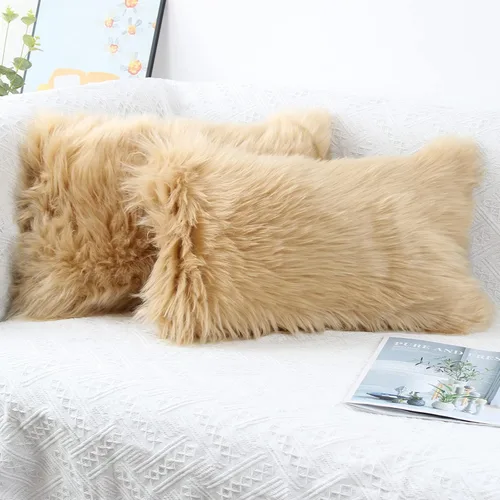 Miniatura 18 de OYIMUA Juego de 2 fundas de almohada decorativas esponjosas de 18 x 18 pulgadas, fundas de almohada lujosas de piel sintética de granja