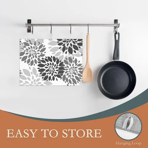 Miniatura 3 de Tapete de secado de platos de dalia blanca y negra para decoración de encimera de cocina, almohadilla geométrica para secado de platos, microfibra