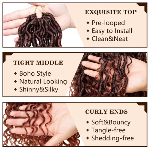 Miniatura 3 de COOKOO - Locs de diosa ombré de jengibre, pelo de ganchillo de 24 pulgadas, 8 paquetes, locs boho de imitación, pelo de ganchillo con rizos, locs