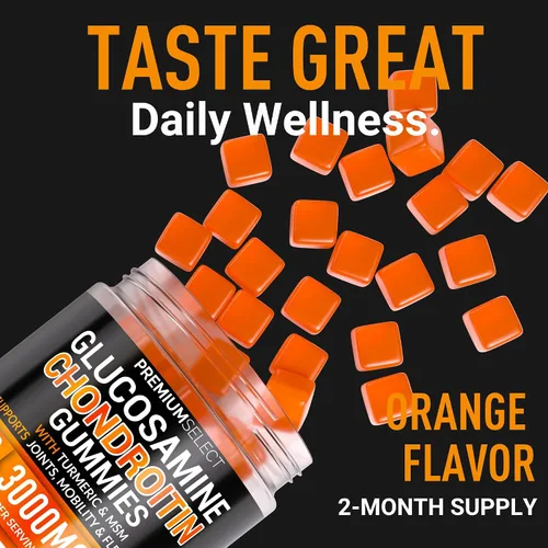 Miniatura 5 de Gomitas de condroitina de glucosamina para apoyo articular – 120 gomitas de glucosamina extra fuertes 3000 mg con MSM, cúrcuma, calcio, vitamina D3