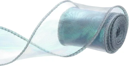 Miniatura 67 de MECCANIXITY - Cinta de organza con cable de 1 1/2" de ancho, brillante, transparente, con brillo irisado en tonos pastel, cinta de gasa para Beige