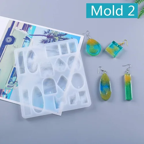 Miniatura 6 de Paquete de 3 moldes de resina de ola oceánica, molde de silicona rectangular, moldes de fundición epoxi para joyería de isla para colgante