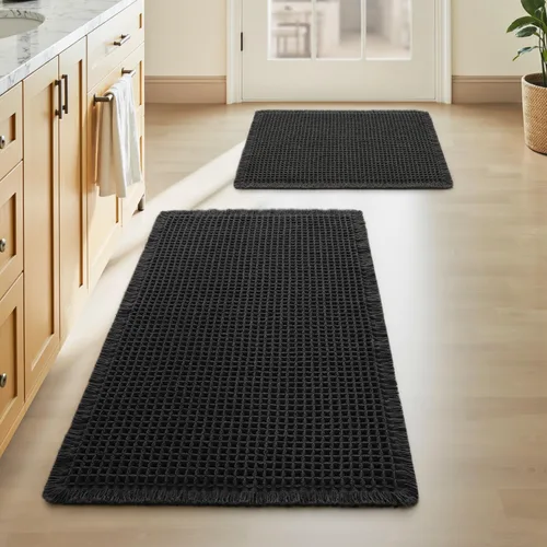 Miniatura 78 de AMOAMI Tapete de baño mejorado con diseño de gofre, súper absorbente, antideslizante, para suelo de baño, lavable a máquina, con borlas, tapetes