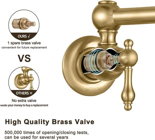 Miniatura 6 de WOWOW Grifo Llenador de Ollas Dorado, Grifo Plegable de Cobre de Montaje en Pared con 2 Manijas con Brazos Oscilantes de Doble Articulación, Grifo