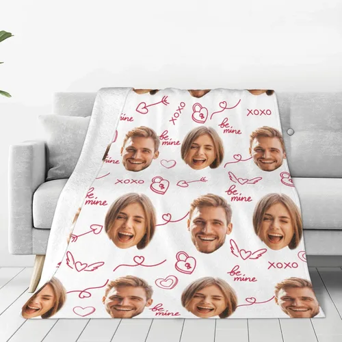 Miniatura 4 de Manta de fotos personalizada para parejas, 30 x 40 pulgadas, divertida manta de franela de forro polar suave con patrón de corazón sin costuras