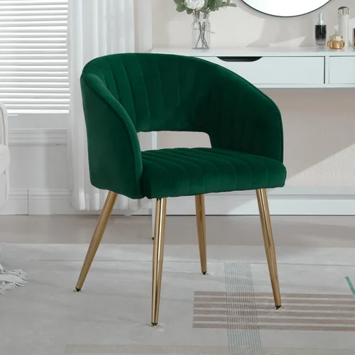 Miniatura 14 de ABET Silla de escritorio con ruedas, silla de terciopelo para oficina en casa, sillón giratorio con base dorada, sillas decorativas modernas Crema