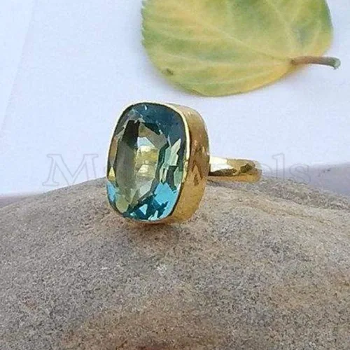 Miniatura 3 de Anillo de topacio azul cielo, plata de ley maciza, relleno de oro amarillo, anillo de piedras preciosas, anillo delicado único, anillo bohemio