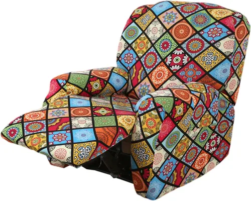 Miniatura 21 de NILUOH Funda para sillón reclinable, 4 piezas, elástica, estampada, con bolsillo lateral, funda para sofá reclinable, antideslizante, ajustable, 16