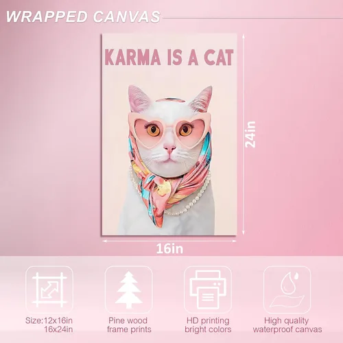 Miniatura 2 de BFKDKG Taylor - Póster de pared en lienzo, arte de pared de Karma Is A Cat, póster de letras para dormitorio, decoración de pared de habitación