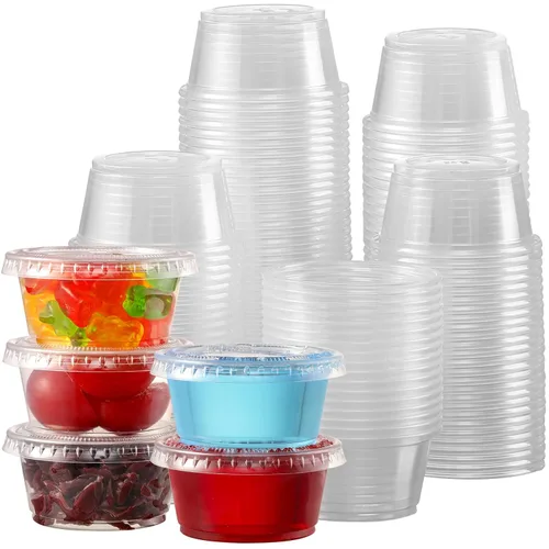 Miniatura 10 de VITEVER [130 Juegos - 1 Oz] Vasos para Shots de Gelatina, Recipientes Pequeños de Plástico con Tapas, Vasos Herméticos y Apilables para Porciones
