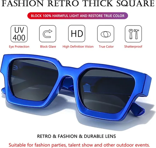 Miniatura 195 de AIEYEZO Gafas de sol cuadradas para mujeres y hombres, gafas de sol cuadradas con montura gruesa, estilo de diseñador simple