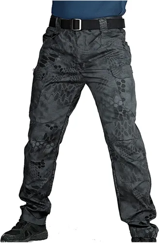 Muscularfit Pantalones para hombre, casual, de sarga chino, con múltiples bolsillos, camuflaje, pantalones cargo atléticos, holgados, pantalones