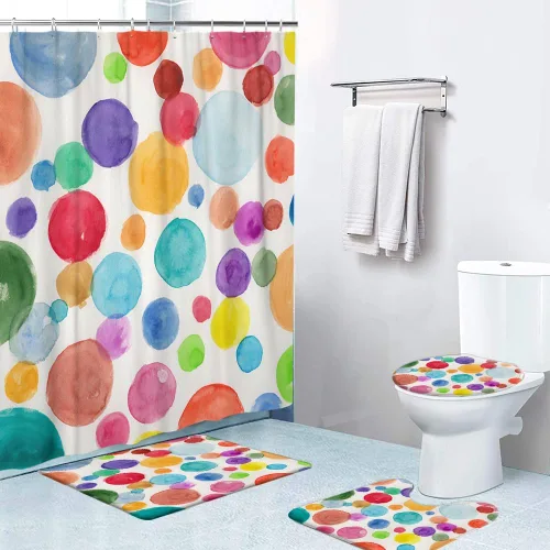 Miniatura 2 de Ansouyi Juego de 4 cortinas de ducha de baño con alfombras antideslizantes, cubierta para tapa de inodoro y tapete de baño, juego de cortina