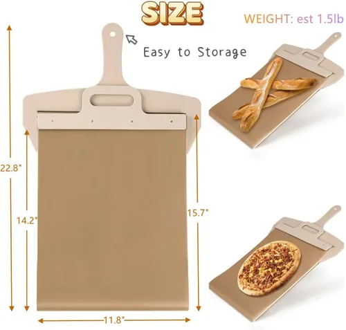 Miniatura 2 de Pala deslizante para pizza,Paleta de espátula de pizza antiadherente con mango desmontable, Deslizador de cáscara de pizza,Transferencia
