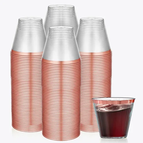 Miniatura 8 de R-kay Vasos de plástico transparente de 9 onzas para fiestas, paquete de 100 vasos transparentes, vasos desechables resistentes, copas de vino