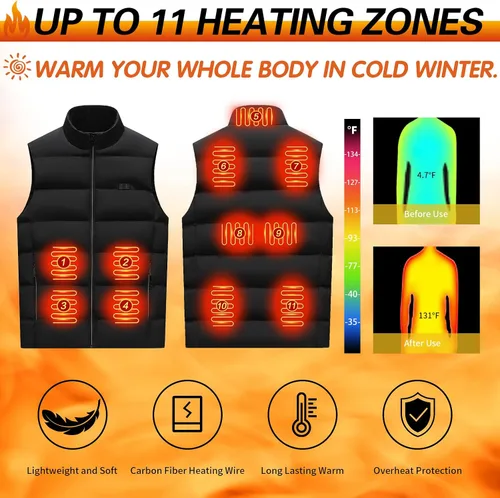 Miniatura 2 de XINSONYUELL Chaleco térmico para hombres y mujeres con batería ligera recargable por USB, chaleco térmico para invierno y exteriores