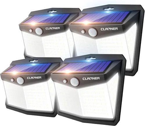 Claoner - Luces solares con sensor de movimiento [128 LED/4 paquetes], luces para exterior con 3 modos de iluminación con 270° de angulo, para