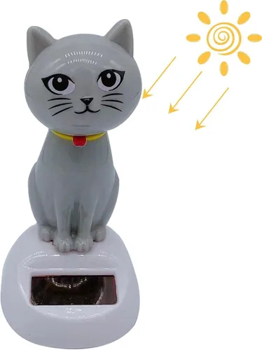 Miniatura 6 de Solar Cat Bobble Head - Juguete para gatos bailando con energía solar para tablero o escritorio gris