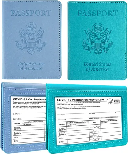 Combo de soporte para pasaporte, pasaporte y tarjetero de vacunación, azul (Lake Blue + Jewelry Blue), Minimalista