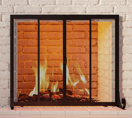 Miniatura 6 de Fire Beauty Pantalla para chimenea, malla de hierro forjado, protector de chispas seguro para bebés con 2 puertas grandes pantallas planas