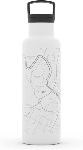 Miniatura 39 de Well Told Botella de agua aislada con mapa de Washington DC grabado, botella de acero inoxidable grabada (21 onzas, blanco) botella aislada de mapa