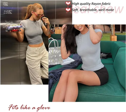 Miniatura 3 de Dwnval Camisetas básicas sexys para mujer, blusas de verano de manga corta con cuello redondo y ajuste entallado