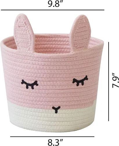 Miniatura 2 de T&T Homewares Pequeño juguete de conejo rosa y cesta de lavandería para almacenamiento de guardería, decoración de guardería de bosque Conejito