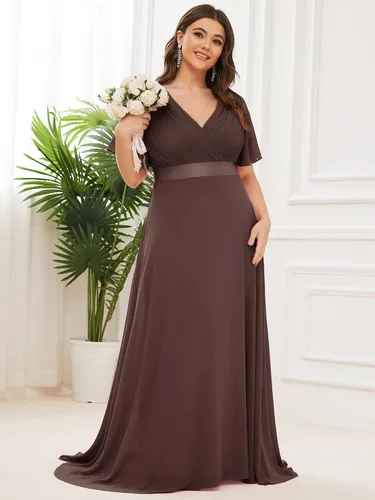 Miniatura 122 de Ever-Pretty Vestido formal para mujer, Navidad, Año Nuevo, cuello en V, gasa, talla grande, largo hasta el suelo, vestido de dama de honor