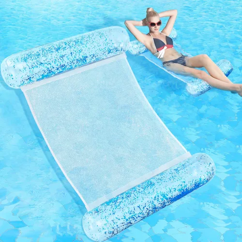 Miniatura 9 de Sratte Flotador de piscina con purpurina, hamaca de agua para piscina, tumbonas inflables para piscina, flotadores de agua multiusos para adultos