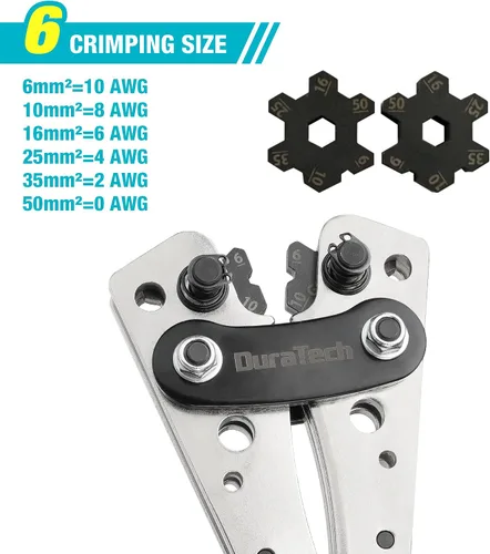 Miniatura 3 de DURATECH Herramienta de prensado de cables de batería con cortador de alambre, herramientas de crimpadora de cables AWG 10 8 6 4 2 1/0