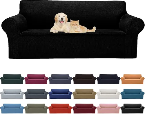Miniatura 15 de Cupuamon Funda elástica para sofá de 1 plaza, funda protectora de muebles con parte inferior elástica de tela jacquard a cuadros pequeños para Beige