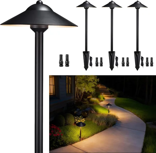 Miniatura 17 de Gardenreet Luces de camino de paisaje de latón, luces de camino de bajo voltaje de 12 V con cable, luces de jardín al aire libre LED impermeables