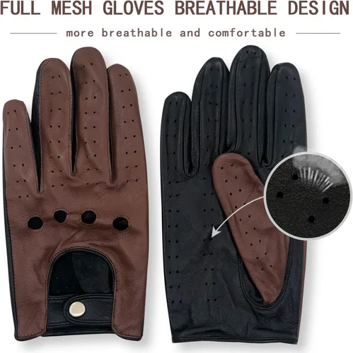 Miniatura 4 de ZLUXURQ Guantes de conducción profesionales de piel sin forro para hombre, piel de cordero italiana suave y fina