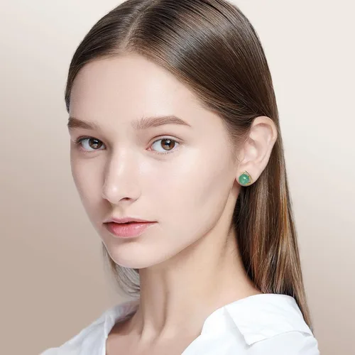 Miniatura 33 de Jade Earrings Studs,Green Jade Earrings for Women,925 Sterling Silver Earrings Studs for Sensitive Ears,Handmade Jade Earrings for Birthday