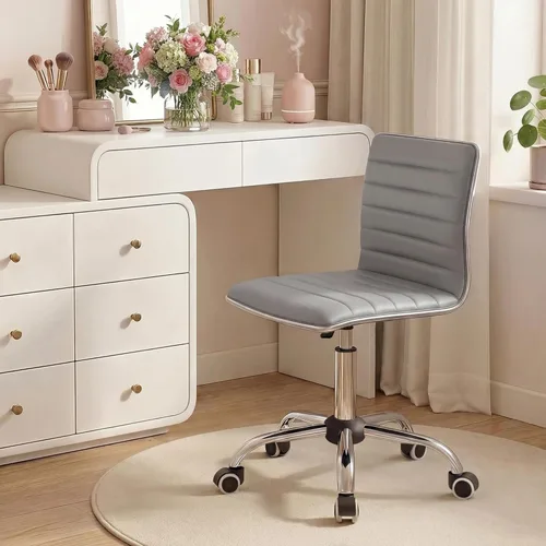 Miniatura 10 de Homall Silla moderna ajustable con respaldo bajo acanalado sin brazos, silla de oficina, silla de escritorio, silla de tocador, silla giratoria